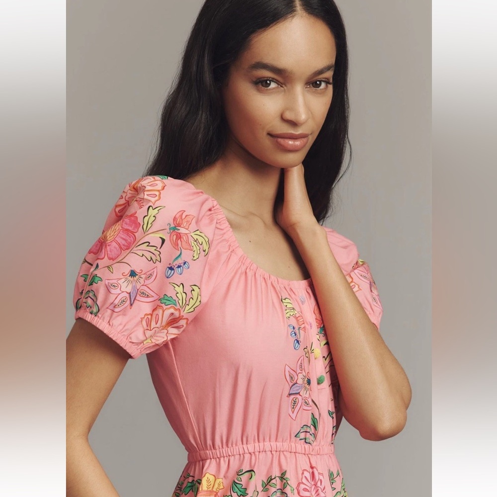 New Farm Rio x Anthropologie Tiered Puff Sleeve Midi Dress - Picture 2 of 7